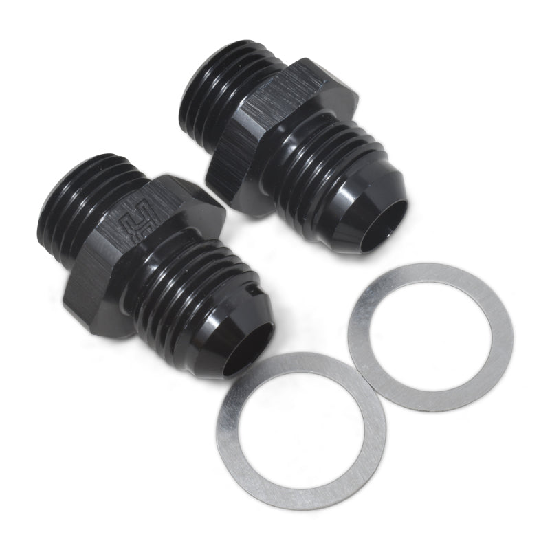 Russell -6 AN Holley Dual Feed Carb Adapter Fitting (Black Finish) 640223 Photo - out of package
