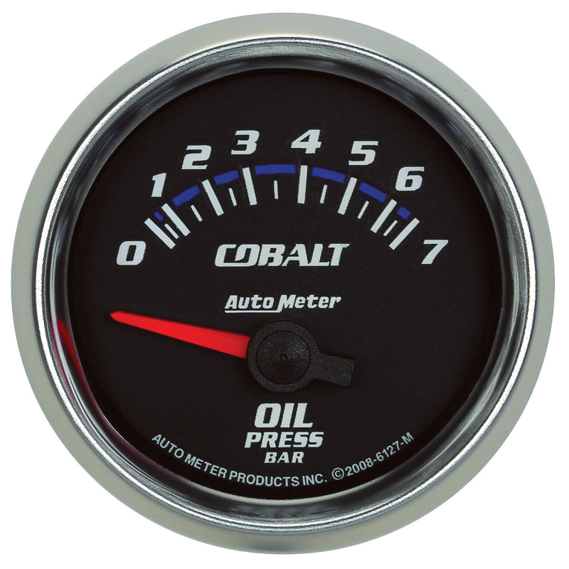 Autometer Cobalt 52mm 0-7 BAR Short Sweep Electric Oil Pressure Gauge 6127-M 6127-M Photo - Primary
