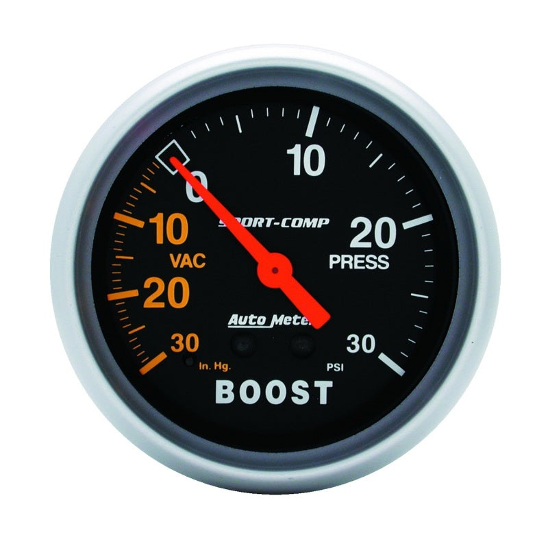 Autometer Gauge, Vac/Boost, 2 5/8", 30INHG-30Psi, Mechanical, Sport-Comp 3403 Photo - Primary