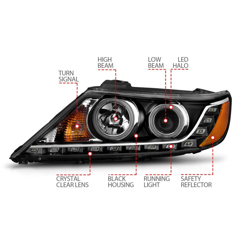 Anzo 2011-2013 Kia Sorento Projector Headlights w/ Halo Black (CCFL) 111248 Photo - Unmounted