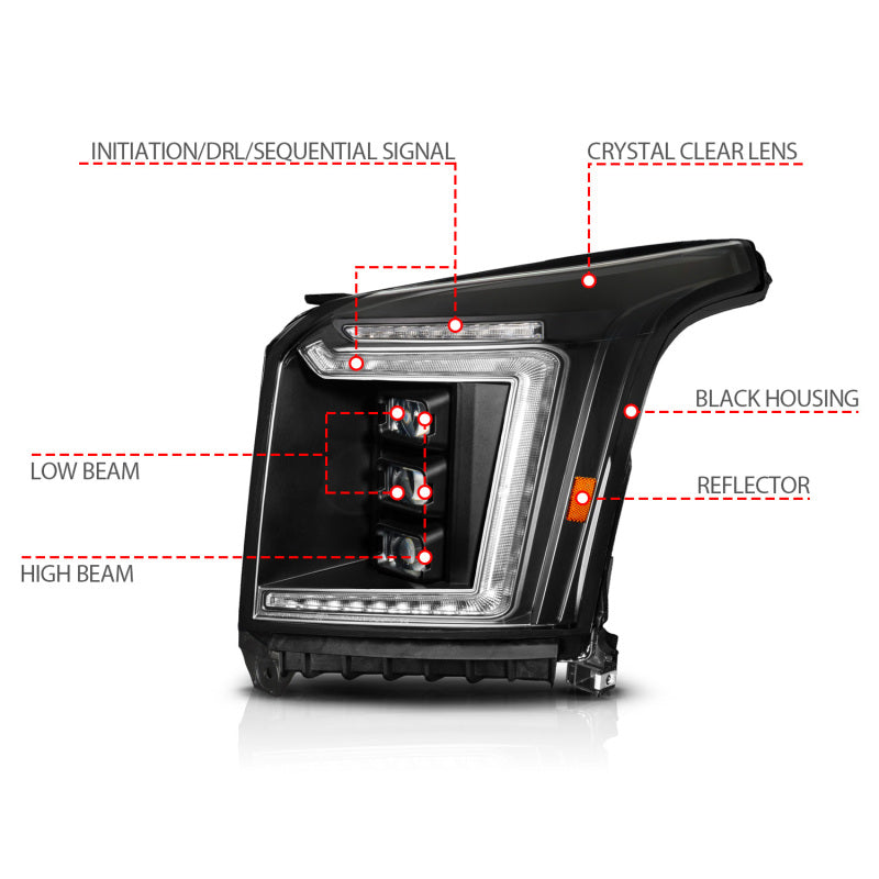 ANZO 15-20 GMC Yukon (Incl XL - Factory Halogen Models) Full LED Proj Headlights Black - Driver Side 111635X-L 111635X-L User 1