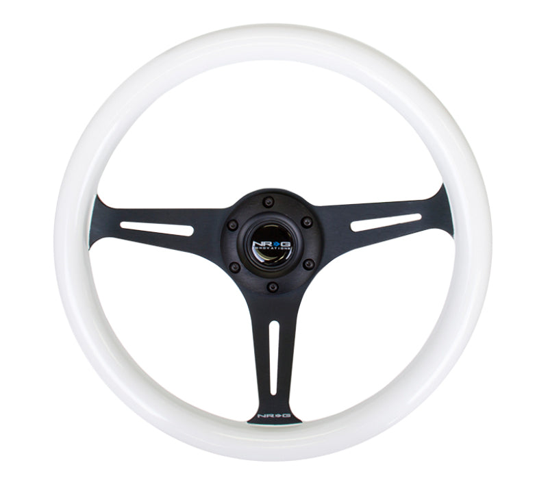 NRG Classic Wood Grain Wheel - 350mm 3 black spokes - Glow-n-the-dark grip ST-015BK-GL Photo - Primary