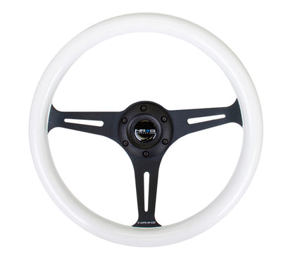 NRG Classic Wood Grain Wheel - 350mm 3 black spokes - Glow-n-the-dark grip ST-015BK-GL Photo - Primary