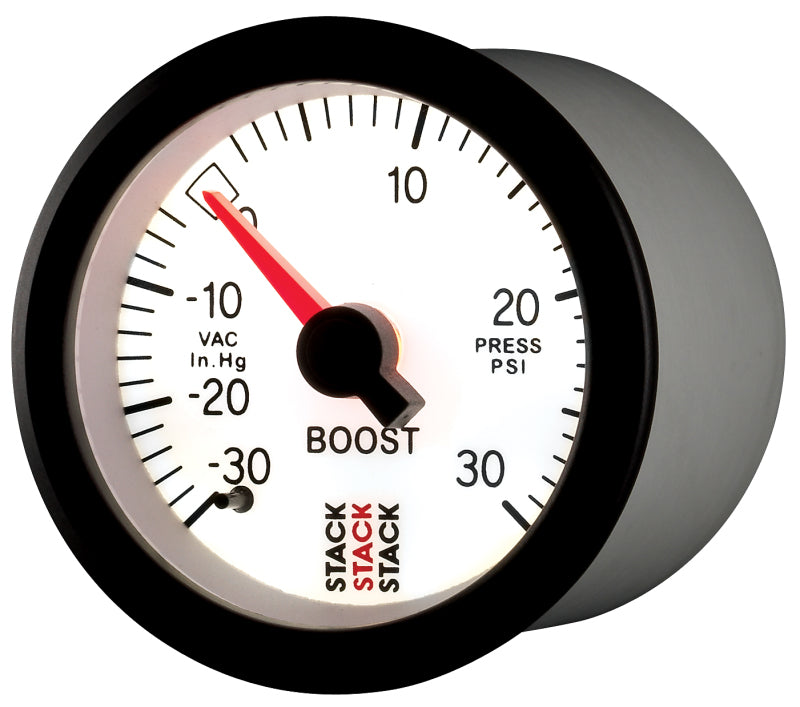 Autometer Stack 52mm -30INHG to +30 PSI (Incl T-Fitting) Mechanical Boost Pressure Gauge - White ST3162 ST3162 User 3