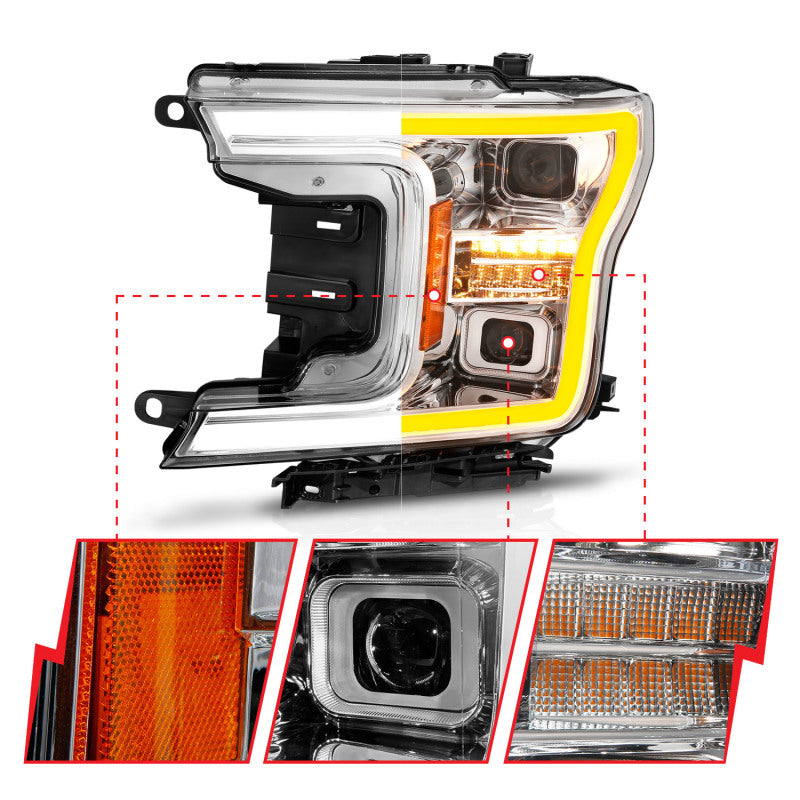 ANZO 18-20 Ford F-150 (w/o Fctry LED) Full LED Proj Headlights w/Light Bar Swtchbk Seq. Chrome w/Int 111571 111571 Photo - Unmounted