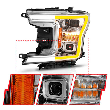 ANZO 18-20 Ford F-150 (w/o Fctry LED) Full LED Proj Headlights w/Light Bar Swtchbk Seq. Chrome w/Int 111571 111571 Photo - Unmounted