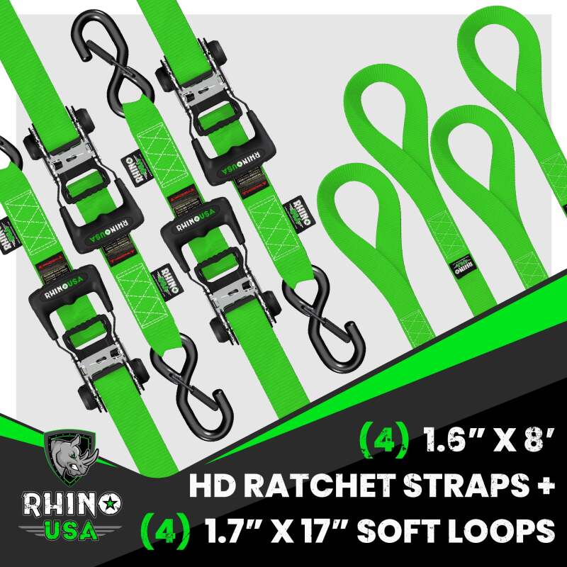 Rhino USA Heavy Duty Ratchet Tie-Down 4-Pack (Green) 1.6In X 8Ft HDKIT-4PK-GRN HDKIT-4PK-GRN User 1
