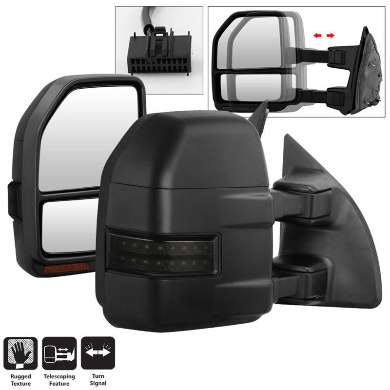 SPYDER xTune 08-15 Ford Super Duty LED Telescoping Manual Mirrors - Smk (Pair) (MIR-FDSD08S-G4-MA-RSM-SET) 9943119 9943119 Photo - Primary