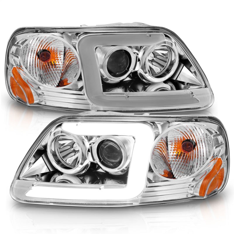 ANZO 1997-2003 Ford F-150 Projector Headlights w/ Light Bar Chrome Housing 111504 111504 Photo - Unmounted