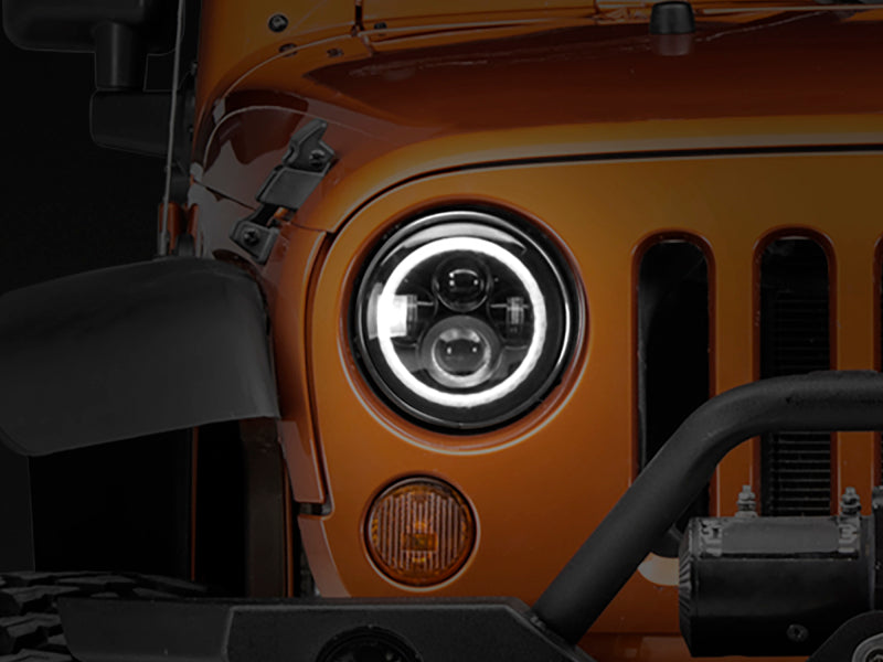 Raxiom 97-18 Jeep Wrangler TJ/JK Axial Halo Headlights w/ DRL Amber Signals- Blk Hsng (Clear Lens) J108037 J108037 Photo - Close Up