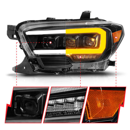 ANZO 16-22 Toyota Tacoma LED Projector Headlights w/ Light Bar Sequential Black Housing w/Initiation 111563 111563 Photo - Unmounted
