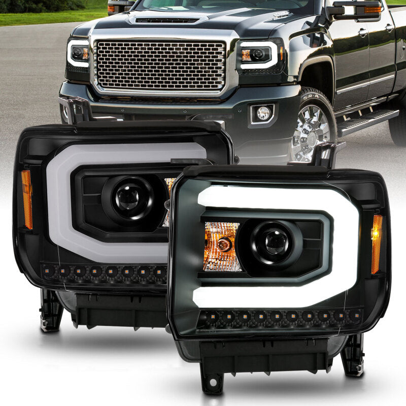 ANZO 2014-2015 GMC Sierra 1500 Projector Headlights w/ Light Bar Black Housing (Halogen Type) 111513 111513 Photo - Primary