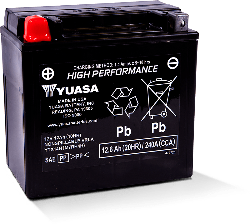 Yuasa Battery Yuasa YTX14AH Maintenance Free AGM 12 Volt Battery YUAM72H4A