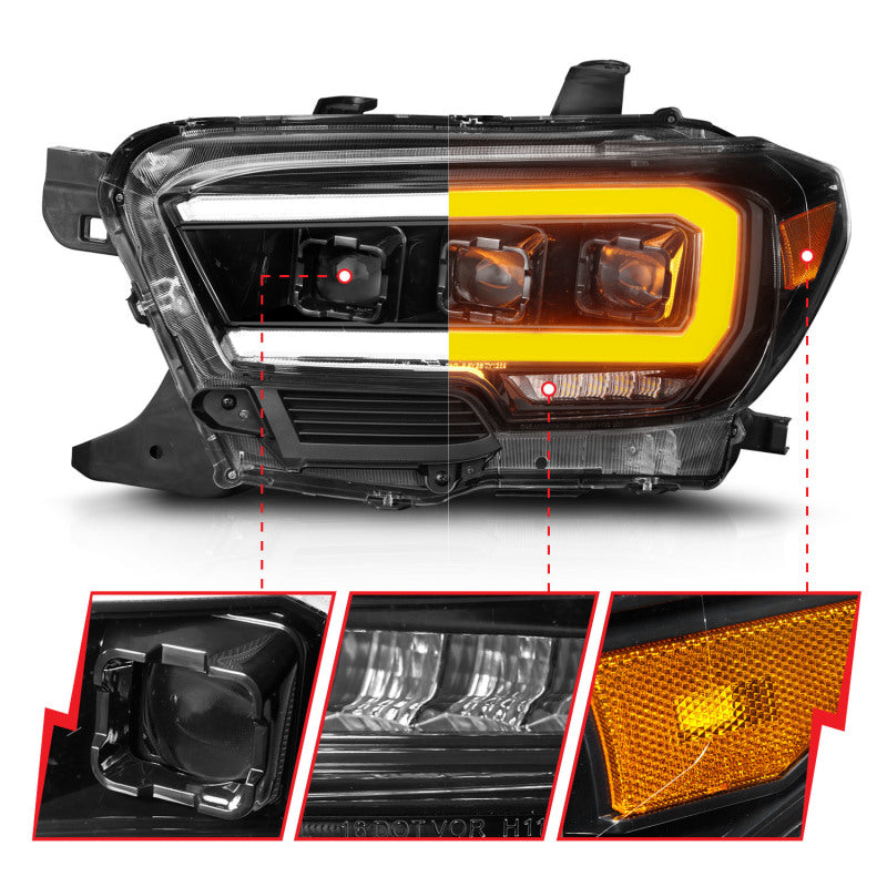 ANZO 16-22 Toyota Tacoma SR/SR5 ONLY Full LED Proj Headlights w/Light Bar Seq. Blk w/Initiation Lgt 111562 111562 Photo - Unmounted