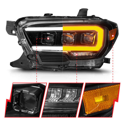 ANZO 16-22 Toyota Tacoma SR/SR5 ONLY Full LED Proj Headlights w/Light Bar Seq. Blk w/Initiation Lgt 111562 111562 Photo - Unmounted