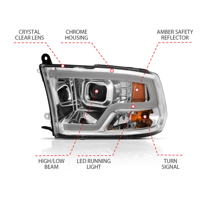 Anzo Dodge Ram 09-18 Projector Plank Style Headlight w/ Halo Chrome Clear A 111405 Photo - Unmounted