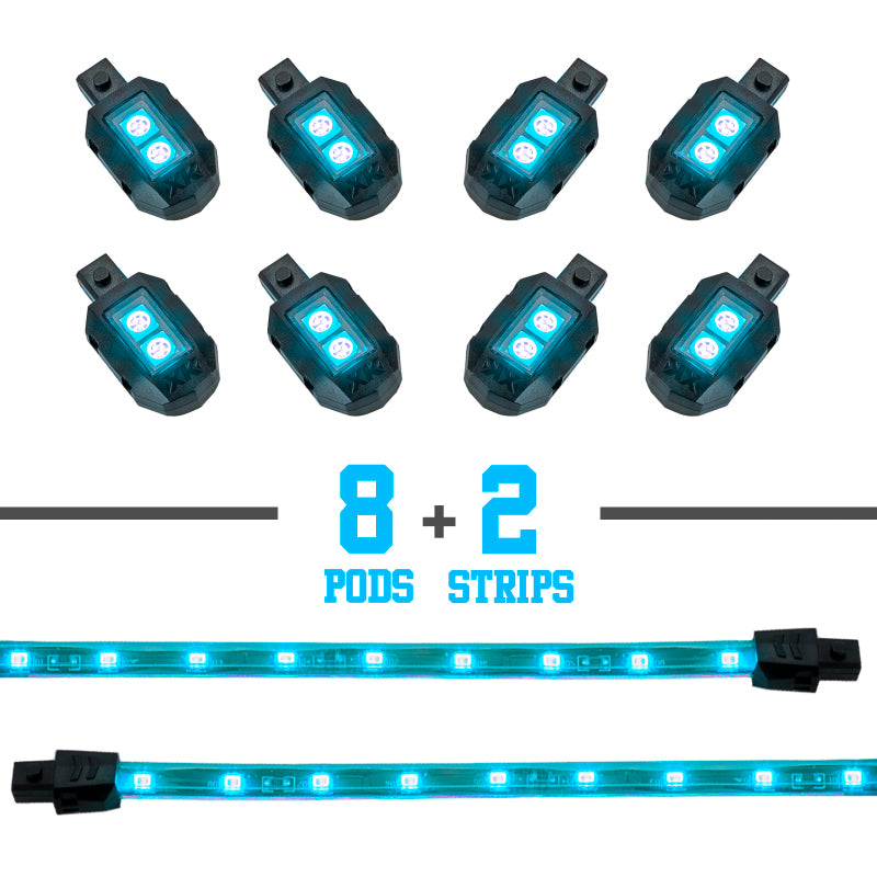 XKGLOW XK Glow Strips Single Color XKGLOW LED Accent Light Motorcycle Kit Light Blue - 8xPod + 2x8In XK034001-AB XK034001-AB User 1