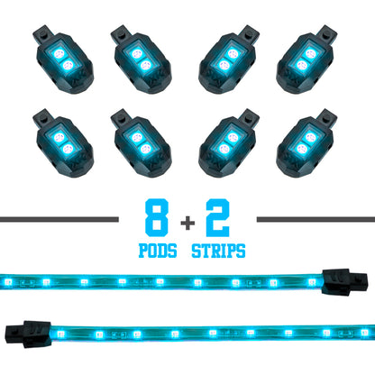 XKGLOW XK Glow Strips Single Color XKGLOW LED Accent Light Motorcycle Kit Light Blue - 8xPod + 2x8In XK034001-AB XK034001-AB User 1