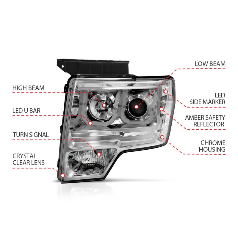 Anzo 2009-2014 Ford F-150 Projector Headlights w/ U-Bar Chrome 111264 Photo - Unmounted