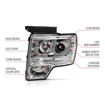 Anzo 2009-2014 Ford F-150 Projector Headlights w/ U-Bar Chrome 111264 Photo - Unmounted