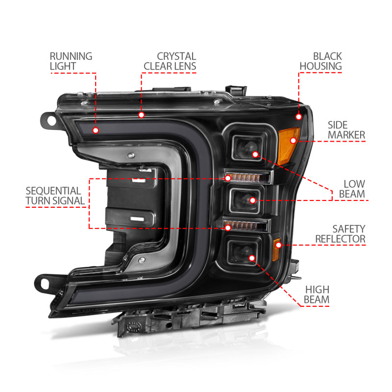 Anzo 18-20 Ford F-150 Full Led Projector Smoke Bar Style Headlights Black Amber 111520 111520 Photo - Unmounted