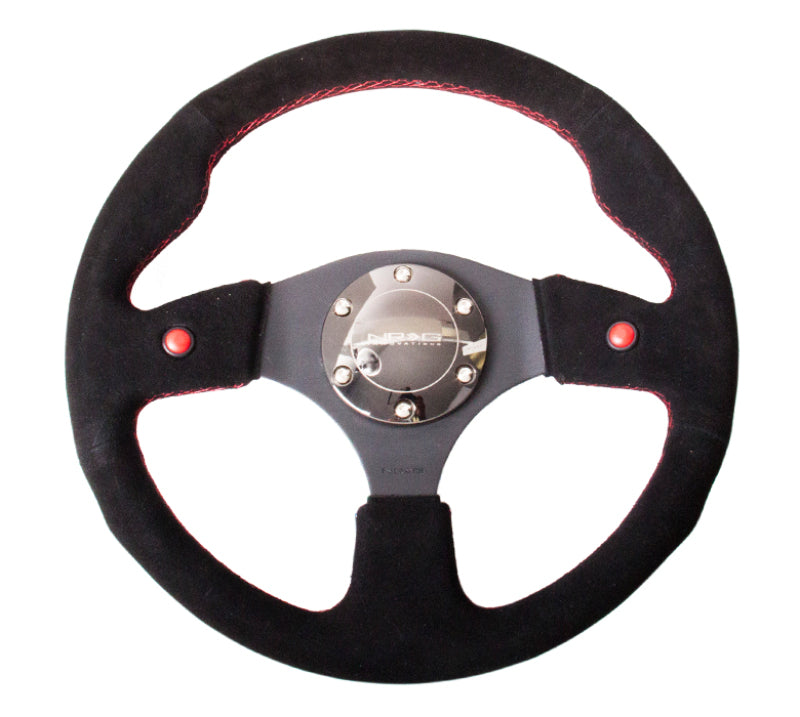 NRG Reinforced Steering Wheel (320mm) Blk Suede w/Dual Buttons RST-007S RST-007S Photo - Primary
