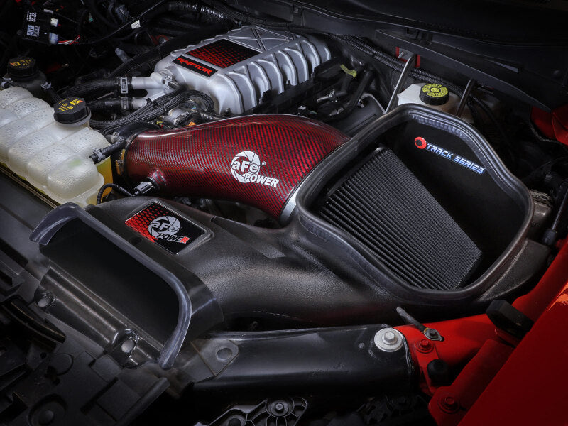 aFe 23-24 Ford F150 Raptor R V8 5.2L Supercharged Red Carbon Track Series Air Intake w/ P5R Filter 57-10030KR 57-10030KR Photo - Mounted