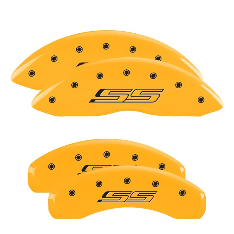 MGP 4 Caliper Covers Engraved Front & Rear Gen 5/SS Yellow finish black ch 14036SSS5YL 14036SSS5YL Photo - Primary