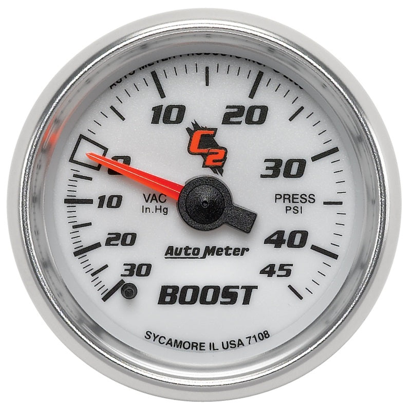Autometer C2 52mm 30 In Hg-Vac/45 PSI Mechanical Vacuum/Boost Gauge 7108 7108 Photo - Primary