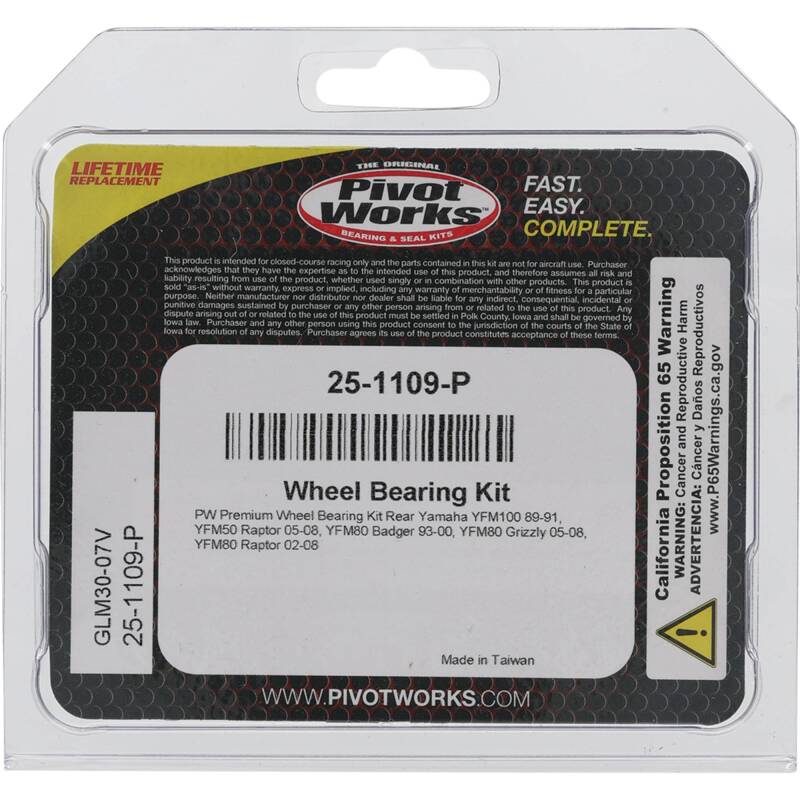 Pivot Works Yamaha Wheel Bearing Kit Premium Bearings 25-1109-P 25-1109-P Photo - Primary