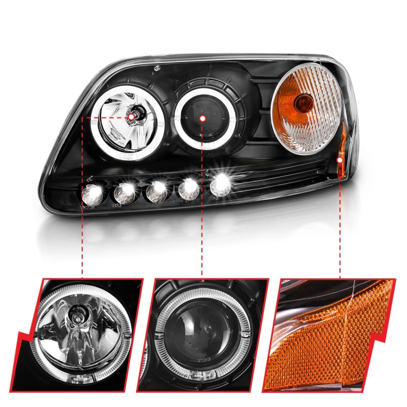 Anzo 1997.5-2003 Ford F-150 Projector Headlights w/ Halo and LED Black 1pc 111031 Photo - Unmounted