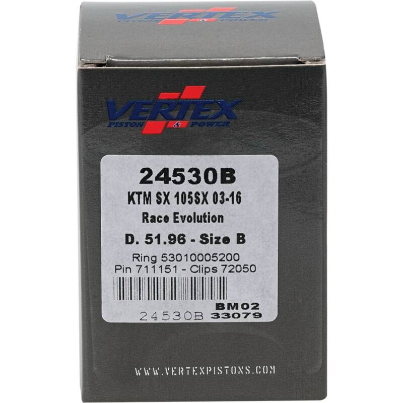 Vertex Pistons Vertex Piston 04-11 KTM 105 SX 105cc Cast Race Evolution Stroker Piston Kit 112cc 15mm 24530B 24530B Photo - Primary