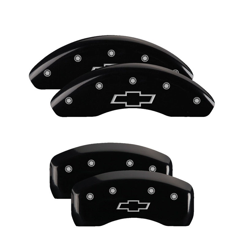 MGP 4 Caliper Covers Engraved Front & Rear Bowtie Black Finish Silver Char 2019 Chevrolet Malibu 14244SBOWBK 14244SBOWBK Photo - Primary