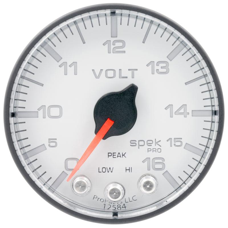 Autometer Spek-Pro Gauge Voltmeter 2 1/16in 16V Stepper Motor W/Peak & Warn Wht/Blk P344128 P344128 User 1