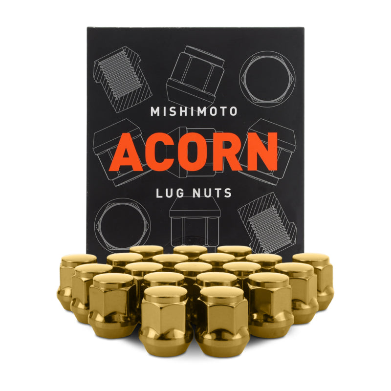 Mishimoto Steel Acorn Lug Nuts M12 x 1.5 - 20pc Set - Gold MMLG-AC1215-20GD