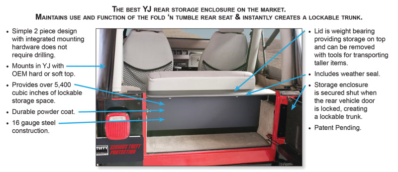 Tuffy Products Tuffy Yj Tailgate Security Enclosure- 01Blk 8795 Yj Wg 297-01 297-01 Photo - Close Up