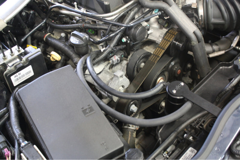 J&L 12-15 Chevrolet Camaro ZL1 6.2L Passenger Side Oil Separator 3.0 - Black Anodized 3082P-B 3082P-B Photo - Mounted