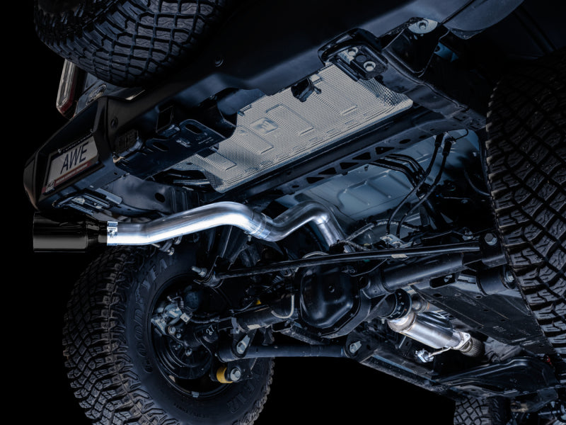 AWE Tuning 2021+ Ford Bronco 0FG Single Rear Exit Exhaust w/Diamond Black Tip & Bash Guard 3015-23789 3015-23789 Photo - Mounted