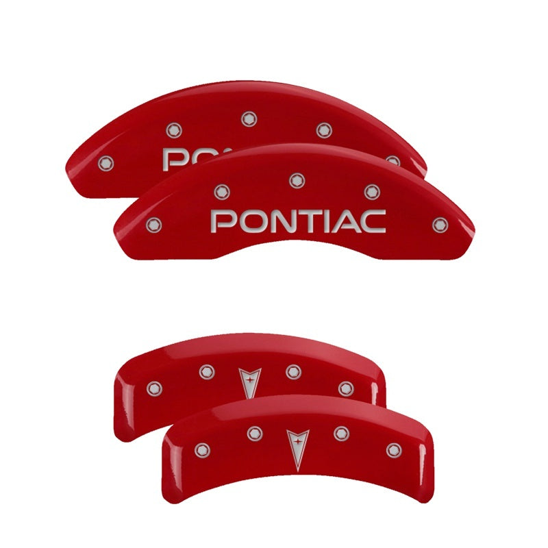 MGP 4 Caliper Covers Engraved Front Pontiac Engraved Rear Arrow Red finish silver ch 18027SPONRD 18027SPONRD Photo - Primary