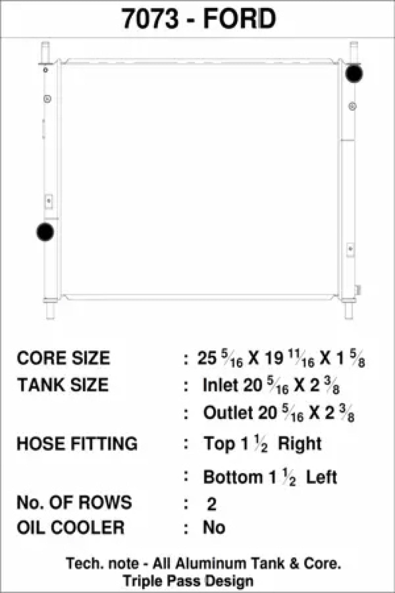 CSF 2015+ Ford Mustang GT 5.0L Radiator 7073 7073 Technical Drawing