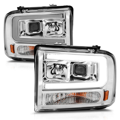 ANZO 99-04 Ford F250/F350/F450/Excursion (excl 99) Projector Headlights - w/Light Bar Chrome Housing 111552 111552 Photo - Unmounted