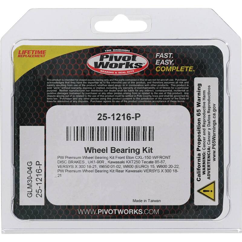 Pivot Works Eton, Kawasaki Wheel Bearing Kit Premium Bearings 25-1216-P 25-1216-P Photo - Primary