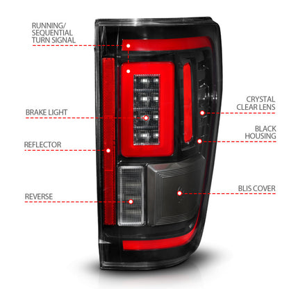 ANZO 21-23 Ford F-150 LED Taillights Seq. Signal w/BLIS Cover - Black (For Factory Halogen ONLY) 311475 311475 Photo - Unmounted