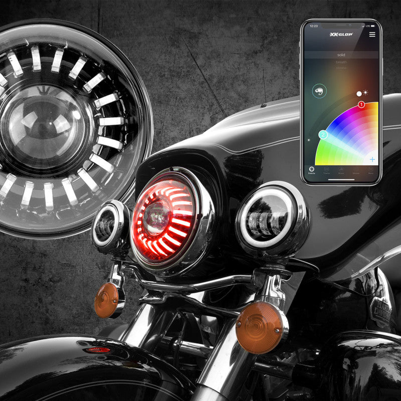 XKGLOW XK Glow 7In RGB LED Harley Headlight XKchrome Bluetooth App Controlled Kit XK-7IN-HD-KIT