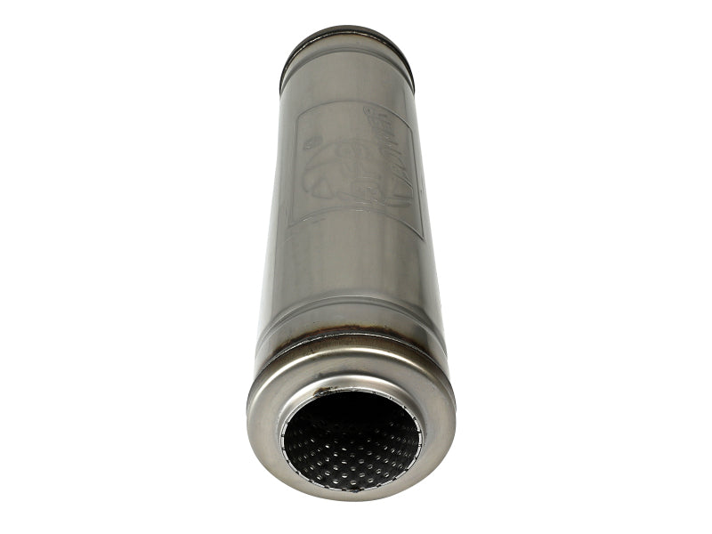 aFe MACH Force-Xp 409 SS Muffler 3in Center/Center 18in L X 5in Dia - Round Body 49M30050 49M30050 Photo - Unmounted