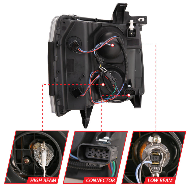 ANZO 07-13 Chevrolet Silverado 1500 Plank Style Projector Headlights Black w/ Amber 111410 111410 Photo - Unmounted