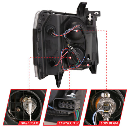 ANZO 07-13 Chevrolet Silverado 1500 Plank Style Projector Headlights Black w/ Amber 111410 111410 Photo - Unmounted