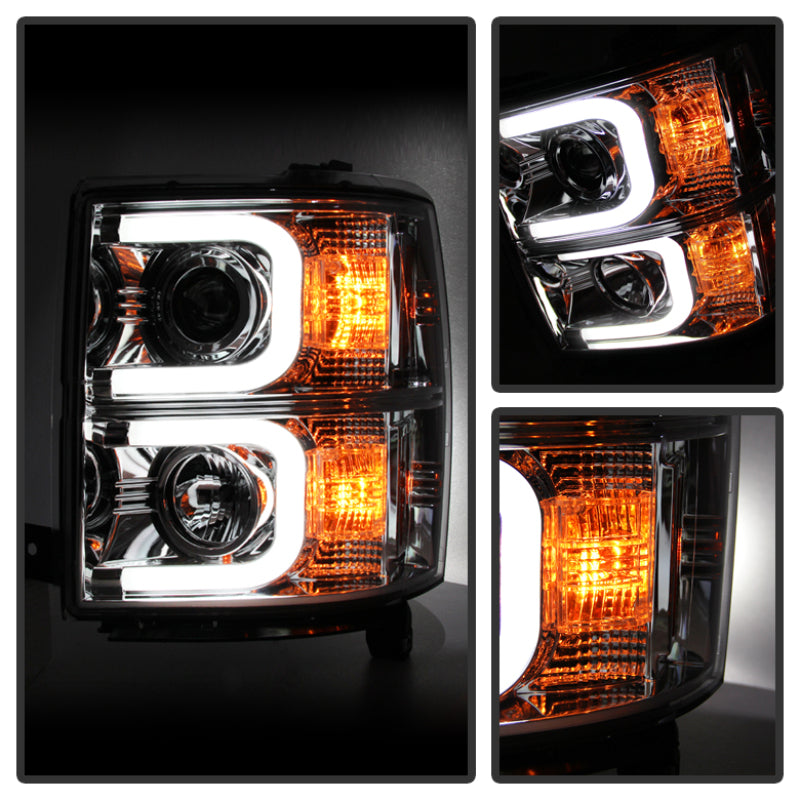 Spyder Chevy Silverado 1500 14-16 Projector Headlights Light Bar DRL Chrm PRO-YD-CS14-LBDRL-C 5079480 5079480 User 1