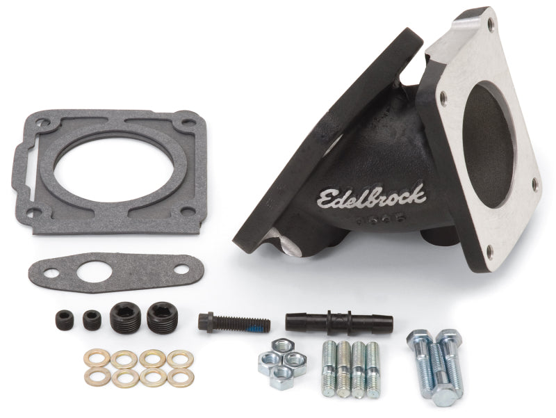 Edelbrock EFI Throttle Body Adaptor (Elbow) Ford Mustang 94-95 w/ Black Mini Texture Powder Coat 38353 38353 Photo - Primary