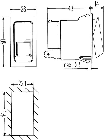 Hella Momentary Switch Spst W/Loc Light 007832191 007832191 Technical Drawing